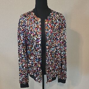 New Multicolor Sequin Bomber Jacket